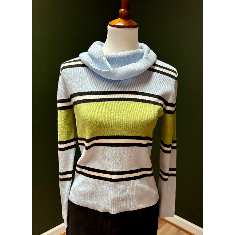 Tailor B. Moss Cowl Neck Striped Long Sleeve Knit Top Pullover Sweater M